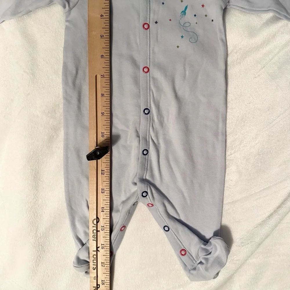 Petit Bateau Baby Boys Blue Romper Footie 1pc Sleeper NB Snaps Cotton Rocket NWT